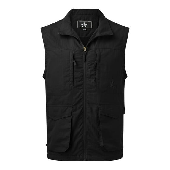 Men's Casual Sports Vest - Polyester Zipper Cardigan Fishing Jacket, Solid Color, Multi-Pocket Design - L-XXXXXL for Outdoor/Leisure