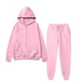 thumbnail image 1 of Men's Casual Sports Zipper Fleece Hooded Sweatshirt and Sweatpants Solid Color Set, Warm and Comfortable for Winter Activities and Lounge,Pink,L, 1 of 6
