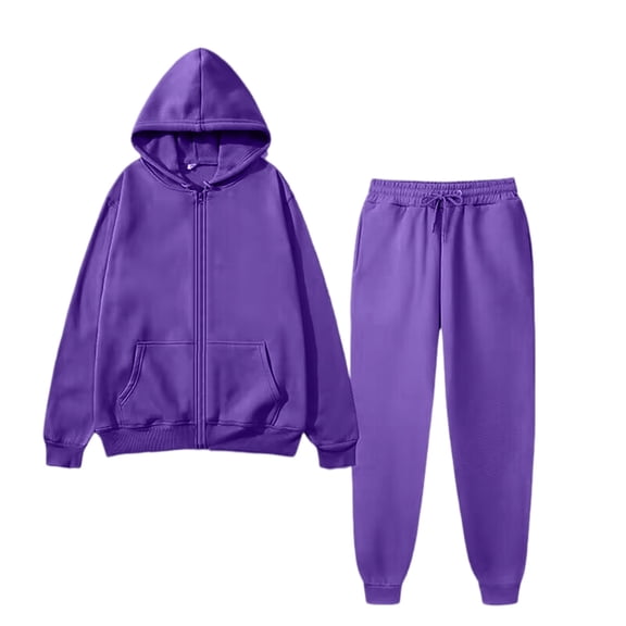 Men's Casual Sports Zipper Fleece Hooded Sweatshirt and Sweatpants Solid Color Set, Warm and Comfortable for Winter Activities and Lounge,Purple,L