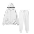 thumbnail image 1 of Men's Casual Sports Zipper Fleece Hooded Sweatshirt and Sweatpants Solid Color Set, Warm and Comfortable for Winter Activities and Lounge,White,2XL, 1 of 6
