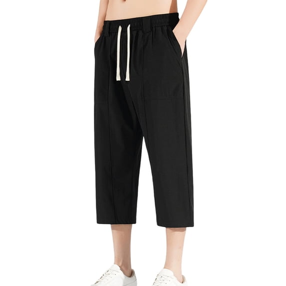 Men's Casual Sporty Capri Pants Lightweight Breathable Summer Beach Trousers Elastic Waist Comfortable Everyday Wear with Pockets Men's Pants Relaxed Fit Sweatpants Stretch