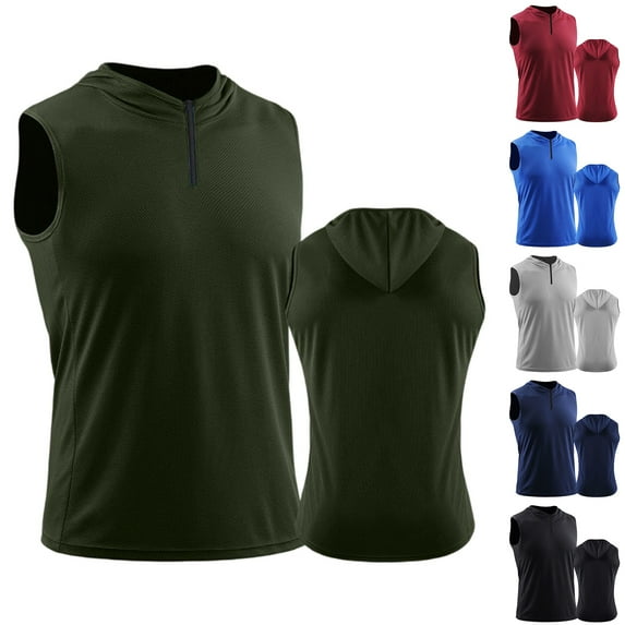 Men's Casual Sporty Hooded Sleeveless Vest, Breathable Solid Color Pullover for Spring Fall, Layering Piece,Navy,L