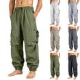 thumbnail image 1 of Men's Casual Straight Cargo Pants, Trousers, Joggers, Elastic Waist Drawstring Stretchy Lightweight Breathable Quick Dry, Multi-Pocket Relaxed Fit, Daily Gym Hiking Streetwear, 1 of 7