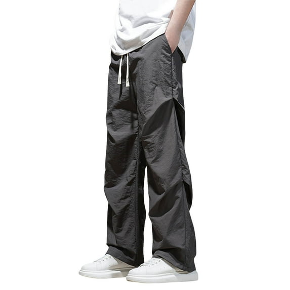 Men's Casual Straight Fit Pants Elastic Waist Lightweight Summer Trousers Comfortable Daily Wear Outdoor Walking Home Relaxed Men's Pants Dress Loose Fit Adjustable Waist