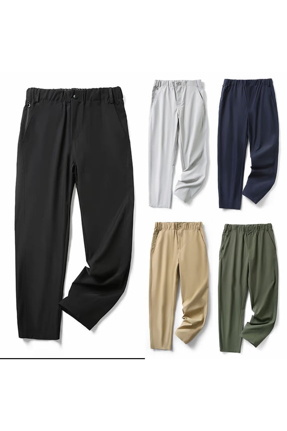 Men's Casual Straight Fit Pants with Magnetic Closure No Iron Stretch Expandable Waist Slacks for Elderly | Zenithor,Black M