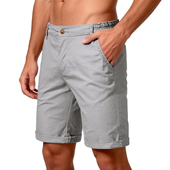 Men's Casual Straight Fit Shorts Five Pockets Elastic Waistband Button Closure Breathable Lightweight Fabric for Daily Wear