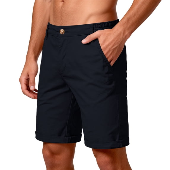 Men's Casual Straight Fit Shorts Five Pockets Elastic Waistband Button Closure Breathable Lightweight Fabric for Daily Wear