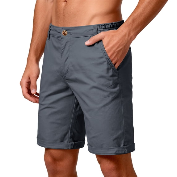 Men's Casual Straight Fit Shorts Five Pockets Elastic Waistband Button Closure Breathable Lightweight Fabric for Daily Wear