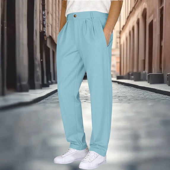 Men's Casual Straight Leg Elastic Waist Pants for Home Lounge and Outdoor Wear