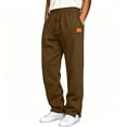 thumbnail image 1 of Men's Casual Straight-Leg Sweatpants Elastic High Waist Drawstring Casual Trousers with Side Slits Stylish Trendy Solid-Color Trousers Featuring a Leather Patch Brown 3XL, 1 of 6