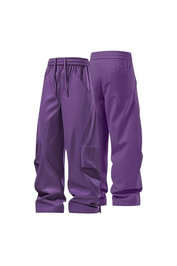 Men's Casual Straight Leg Windbreaker Pants with Elastic Waist and Zipper Pockets, Thick Breathable Fabric for Outdoor Wear
