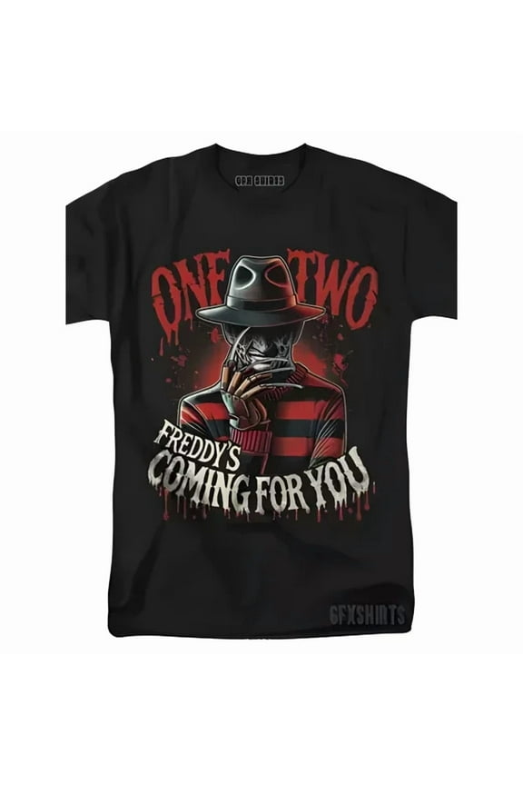 Men's Casual Street Style T-Shirt with Freddy Krueger "One Two Coming for You" Graphic Print - 100% Cotton