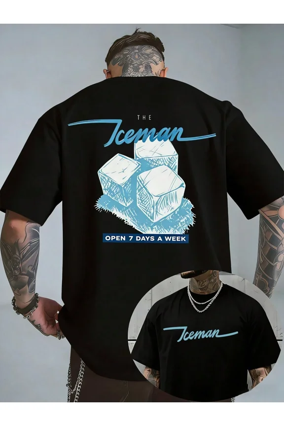 Men's Casual Streetwear Graphic Iceman Print Crewneck T-Shirt