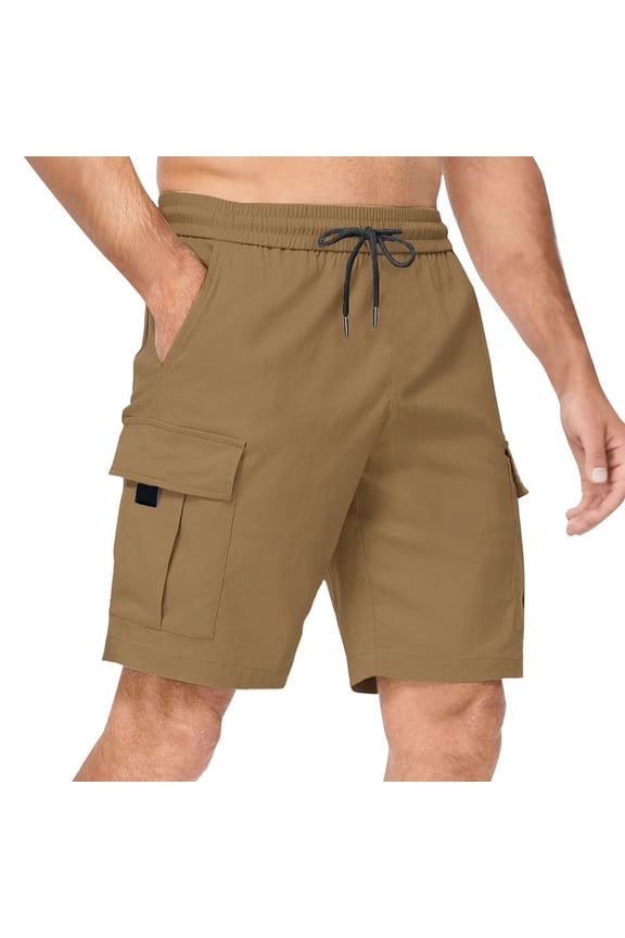 Men's Casual Stretch Cargo Shorts Classic Drawstring Elastic Waist Summer Work Short with Multi Pockets Khaki 2XL