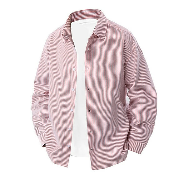 Men's Casual Striped Shirts Button Down Lapel Neck Long Sleeve Cardigan Loose Summer Beach Overshirt