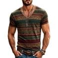 thumbnail image 1 of Men's Casual Striped T-Shirts Short Sleeve V Neck T Shirts Casual Stylish Fitted Stretch Tees for Men Brown L, 1 of 4