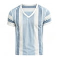 thumbnail image 1 of Men's Casual Striped T-Shirts Short Sleeve V Neck T Shirts Casual Stylish Fitted Stretch Tees for Men Light Blue M, 1 of 3