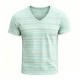 thumbnail image 1 of Men's Casual Striped T-Shirts Short Sleeve V Neck T Shirts Casual Stylish Fitted Stretch Tees for Men Mint Green XXXL, 1 of 3