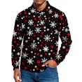 thumbnail image 1 of Men's Casual Style Christmas Print Loose Fit Henley Shirt Long Sleeve Top for Relaxed Comfort, Holiday Themed Casual Wear for Men,Black,L, 1 of 7