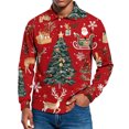 thumbnail image 1 of Men's Casual Style Christmas Print Loose Fit Henley Shirt Long Sleeve Top for Relaxed Comfort, Holiday Themed Casual Wear for Men,Deep Red,2XL, 1 of 7