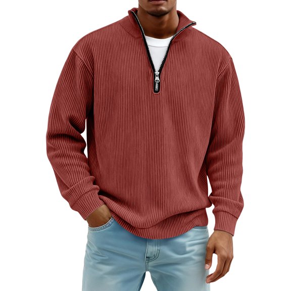 Men's Casual Style Quarter-Zip Collar Hoodie - Burgundy, Size XXXXXL