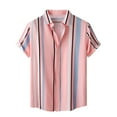 thumbnail image 1 of Men's Casual Stylish Button-Up Striped Dress Shirts Cotton Linen Tees Short Sleeve Hawaiian Going Out Camp Tops (X-Large, Pink), 1 of 5