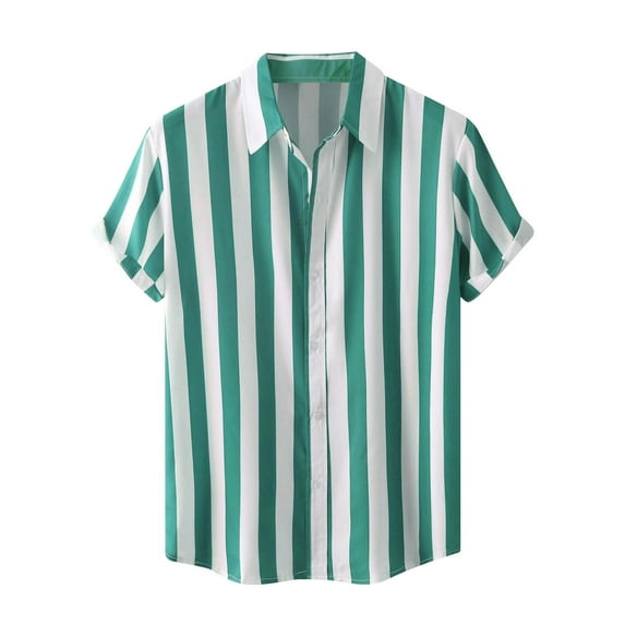 Men's Casual Stylish Button-Up Striped Dress Shirts Cotton Linen Tees Short Sleeve Hawaiian Going Out Camp Tops (XX-Large, Blue)