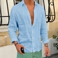 thumbnail image 1 of Men's Casual Stylish Short Sleeve Button-Up Solid Shirt Cotton Beach Shirts V-Neck Casual Button T-shirt Sky Blue XXL, 1 of 5