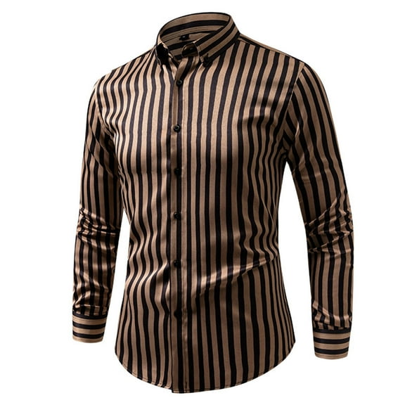 Men's Casual Stylish Striped Shirt Breathable Classic Long Sleeve Button Down Shirt with Chest Pocket for Work to Weekend