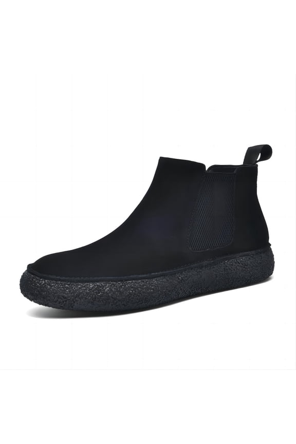Men's Casual Suede Chelsea Boots Classic Lightweight Slip-on Comfort Driving Outdoor Mid-top Chukka Shoes Black 8.5 US