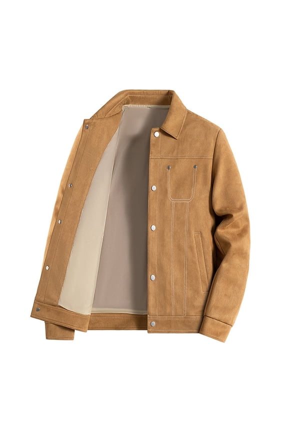 Men's Casual Suede Jacket with Cargo Collar Trendy Loose Fit Lightweight Outdoor Spring Autumn Top