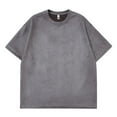 thumbnail image 1 of Men's Casual Suede Short Sleeve T-Shirt Loose Fit Round Neck Solid Color Fashion Top for Sports and Daily Wear Men's Oversized Tee Summer Tops Streetwear, 1 of 4