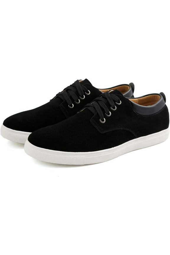 Men's Casual Suede Skate ShoesSport lace-up Shock Bsorption Wear-Resistant Fashion Business Leather Flat Shoes Black 41 EU
