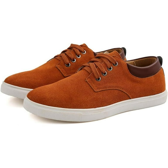Men's Casual Suede Skate ShoesSport lace-up Shock Bsorption Wear-Resistant Fashion Business Leather Flat Shoes Yellow 43 EU