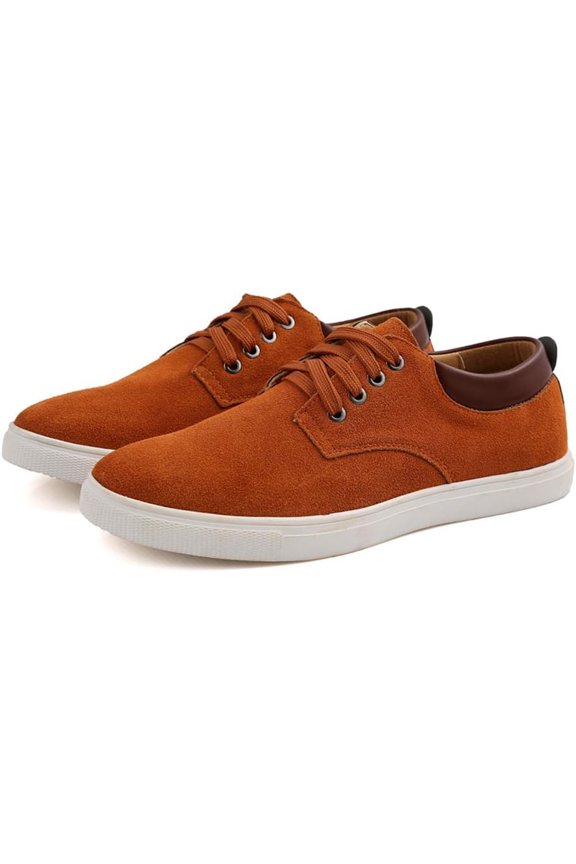Men's Casual Suede Skate ShoesSport lace-up Shock Bsorption Wear-Resistant Fashion Business Leather Flat Shoes Yellow 44 EU