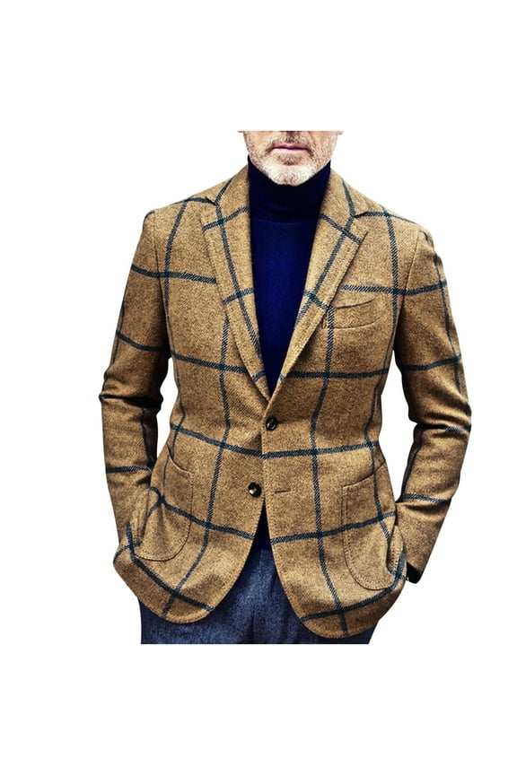 Men's Casual Suit Jacket Fashion Solid Color Single Two Button Slim Fit Suit Jacket Blazer Yellow,XL