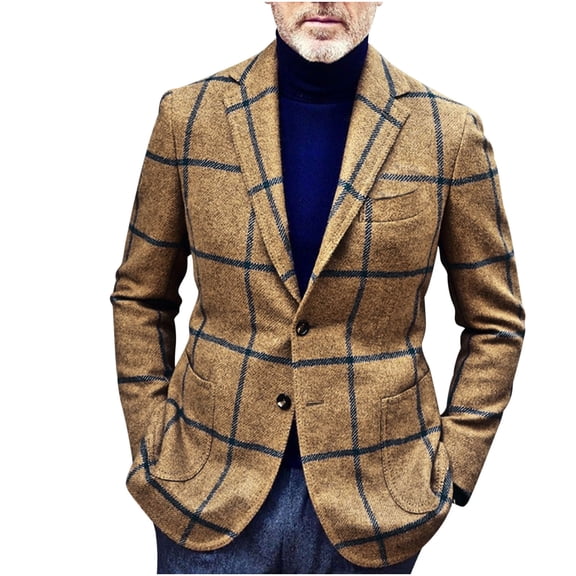 Men's Casual Suit Jacket Fashion Solid Color Single Two Button Slim Fit Suit Jacket Blazer Yellow,XXL