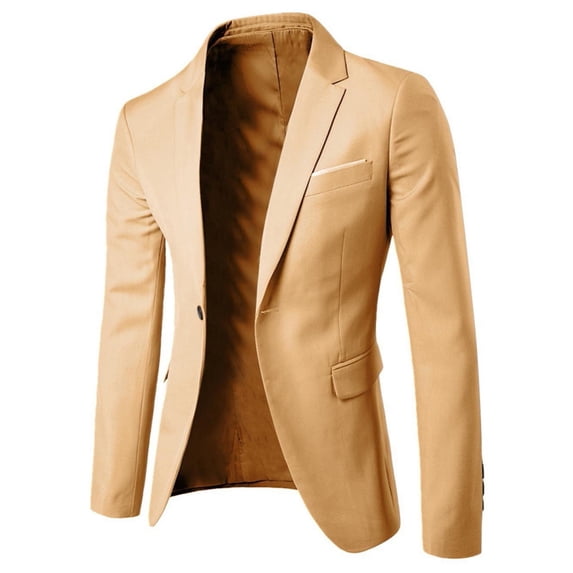 Men's Casual Suit Jacket, Slim Fit Single Breasted Blazer For Middle-Aged, No Hood Khaki Xl