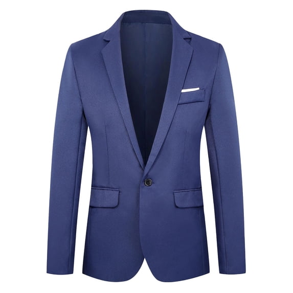 Men's Casual Suit Jacket, Slim Fit Single Breasted Blazer For Middle-Aged, No Hood Navy L