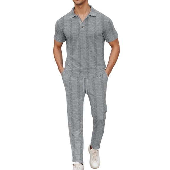 Men's Casual Suit Set Summer Short Sleeve Shirt With Lapel Buttons And Matching Pants Comfortable Breathable Stylish Outfit For Daily Wear