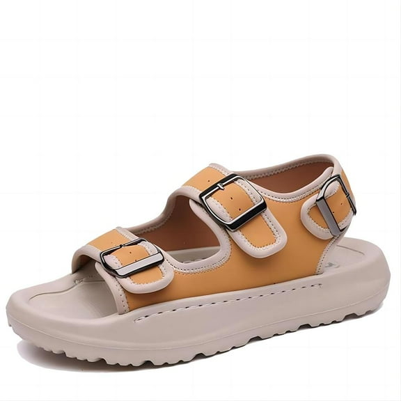 Men's Casual Summer Sandals Adjustable Comfortable Outdoor Hiking Beach Non-Slip Buckle Lightweight Waterproof Slippers Yellow 7.5 US-8.5 US