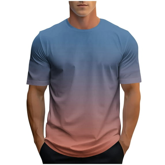 Men's Casual Summer Short Sleeve T-Shirts Gradient Crew Neck Tee Tops Lightweight Cotton Print T Shirt