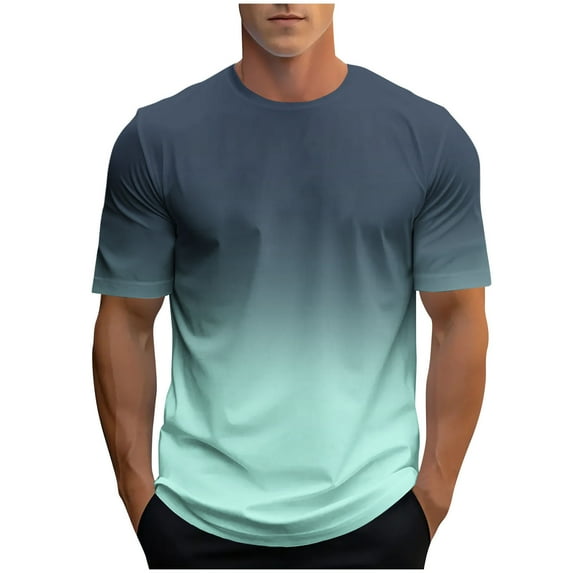 Men's Casual Summer Short Sleeve T-Shirts Gradient Crew Neck Tee Tops Lightweight Cotton Print T Shirt