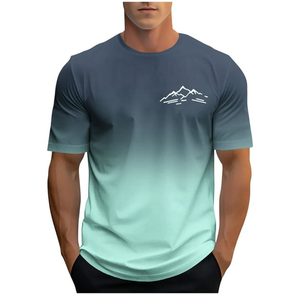 Men's Casual Summer Short Sleeve T-Shirts Gradient Crew Neck Tee Tops Lightweight Cotton Print T Shirt