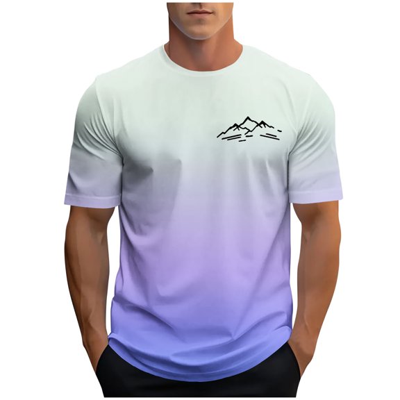 Men's Casual Summer Short Sleeve T-Shirts Gradient Crew Neck Tee Tops Lightweight Cotton Print T Shirt