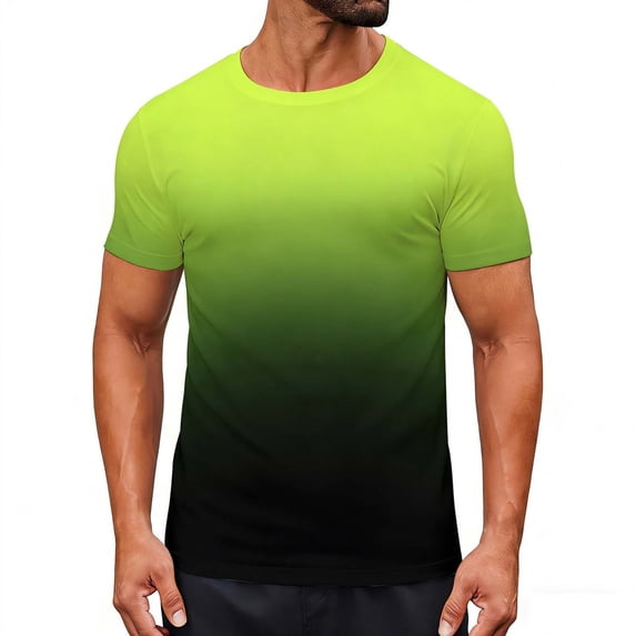 Men's Casual Summer Short Sleeve T-Shirts Gradient Ombre Crew Neck Tee Tops Green