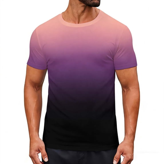 Men's Casual Summer Short Sleeve T-Shirts Gradient Ombre Crew Neck Tee Tops Purple