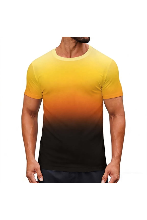 Men's Casual Summer Short Sleeve T-Shirts Gradient Ombre Crew Neck Tee Tops Yellow