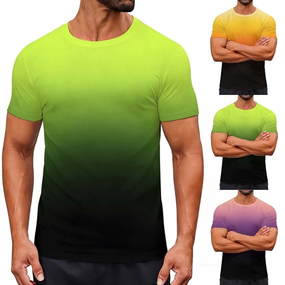 Men's Casual Summer Short Sleeve T-Shirts Gradient Ombre Crew Neck Tee Tops Yellow