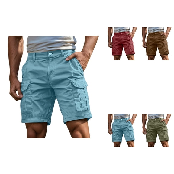 Men's Casual Summer Shorts, Lightweight Breathable Elastic Waist Knee-Length Cargo Shorts with Pockets for Outdoor Hiking Travel Work Daily Wear